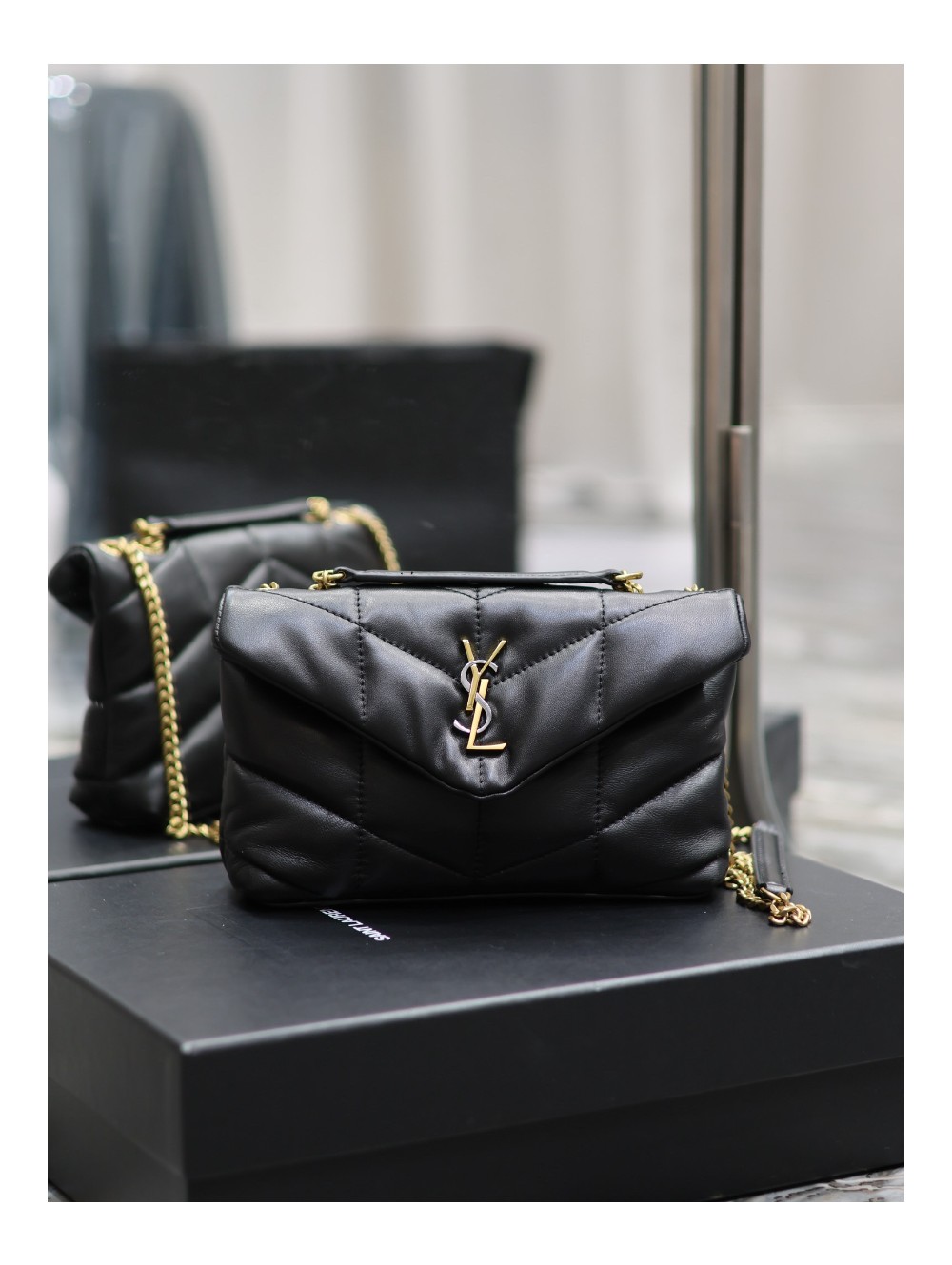 생로랑 루루 푸퍼 숄더 크로스백 블랙 금장 759337