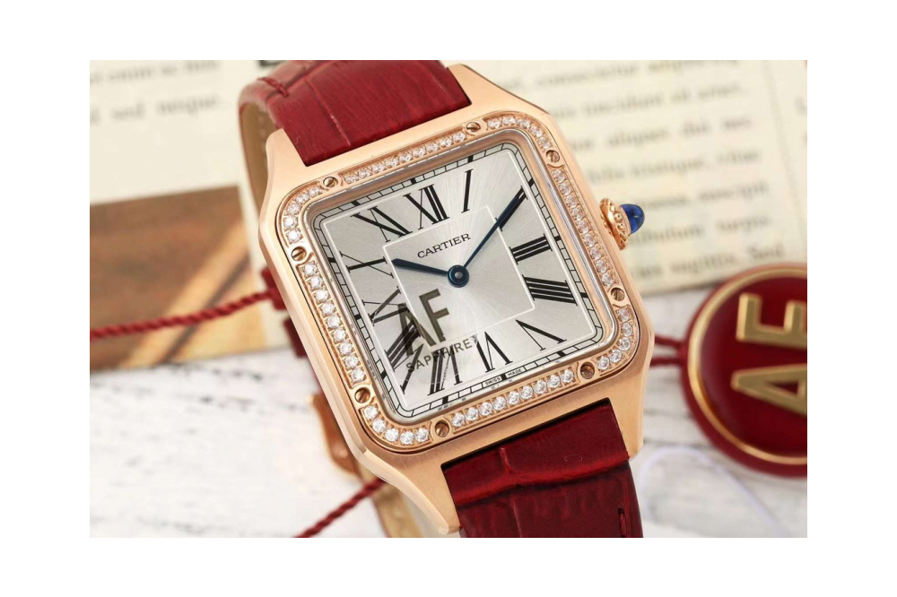 AF공장 까르띠에 산토스-뒤몽 실버 다이얼 다이아 베젤 레더 스트랩 WJSA0016