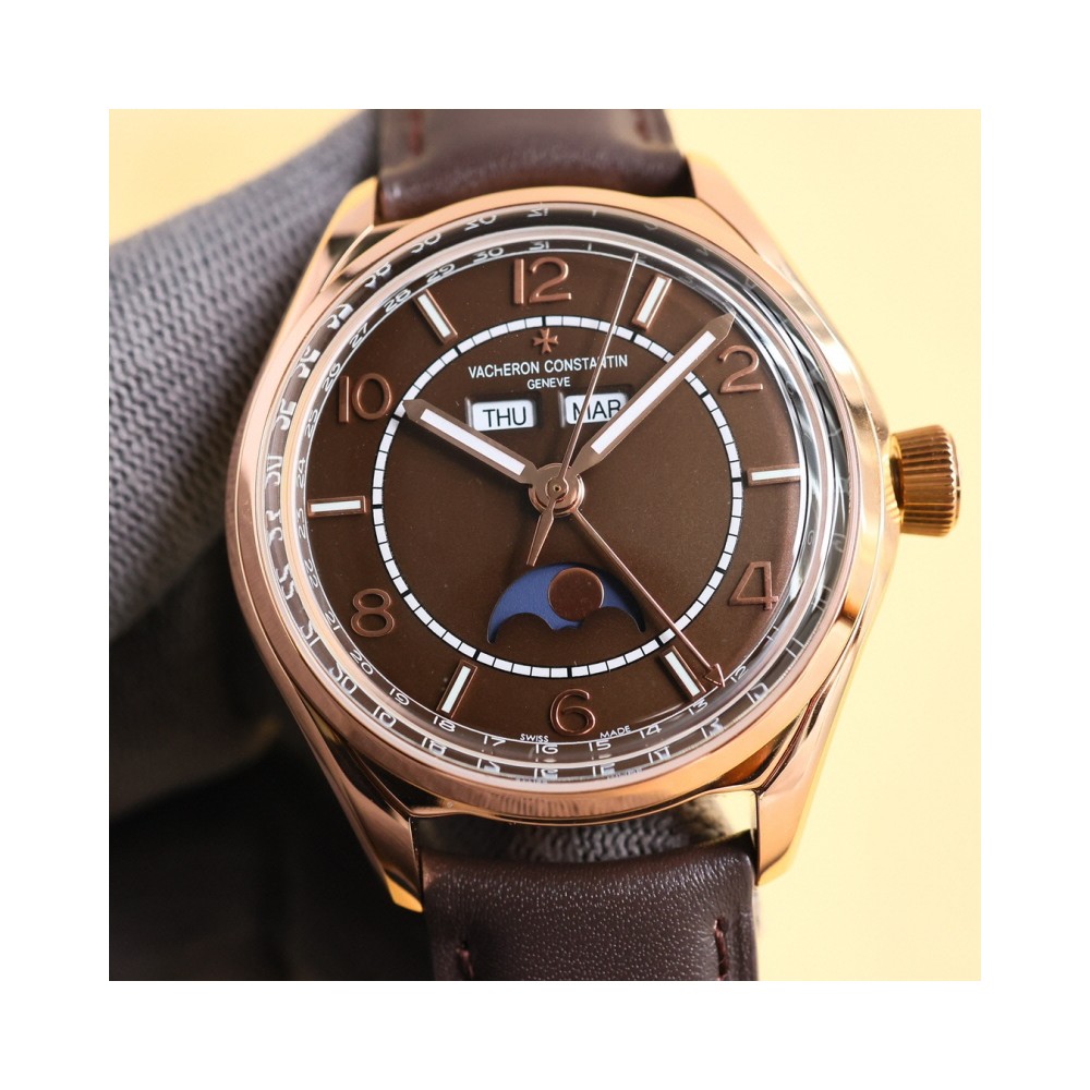 ZF공장 바쉐론 콘스탄틴 피프티 식스 컴플리트 캘린더 브라운 다이얼 레더 스트랩 40mm 4000E/000R-B065