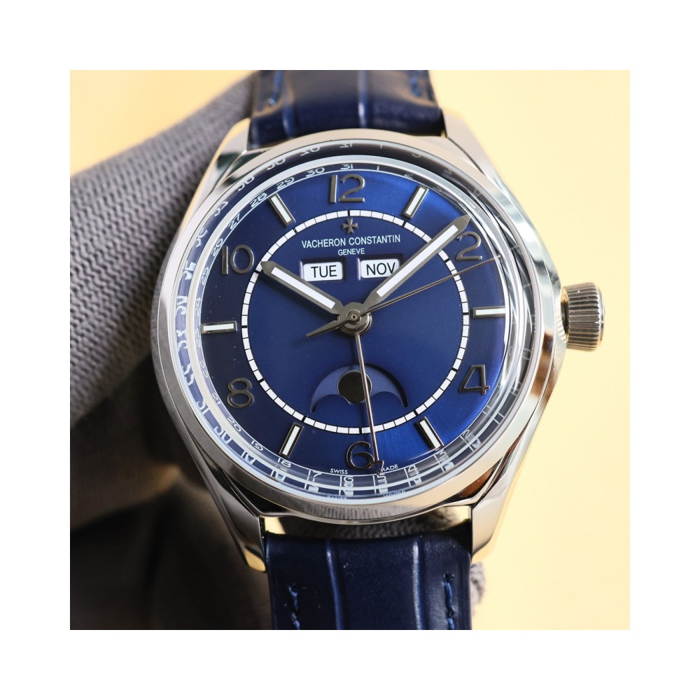 ZF공장 바쉐론 콘스탄틴 피프티 식스 컴플리트 캘린더 블루 다이얼 레더 스트랩 40mm 4000E/000A-B548