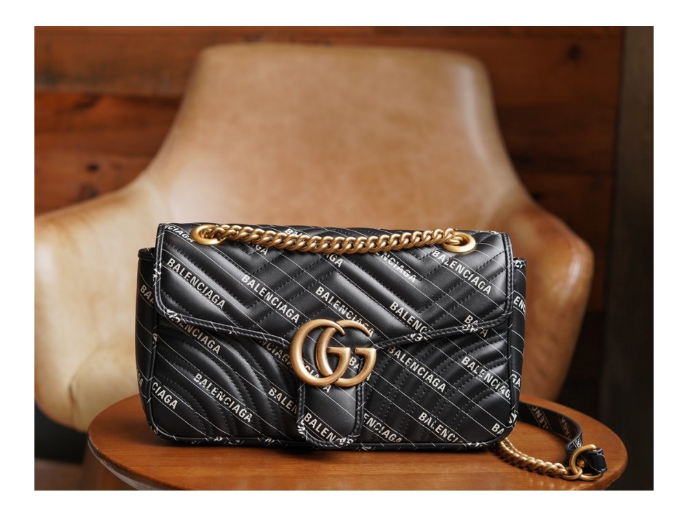 구찌 x 발렌시아가 해커 프로젝트 스몰 GG 마몽백 블랙 레더백