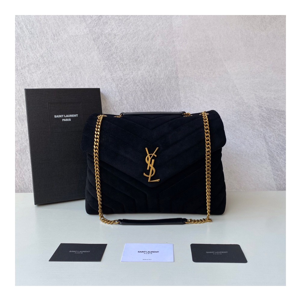 생로랑 퀄팅 스웨이드 루루 미디엄 백 블랙