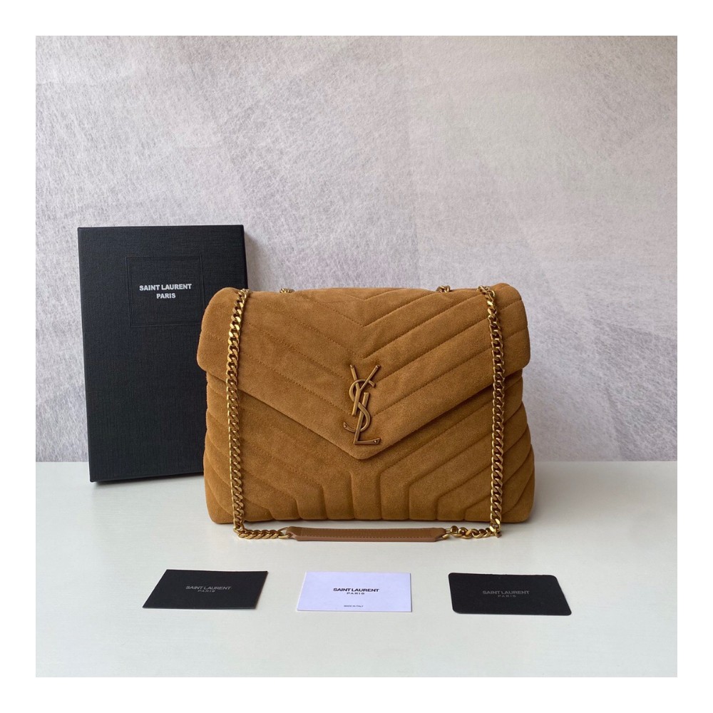 생로랑 퀄팅 스웨이드 루루 미디엄 백 베이지