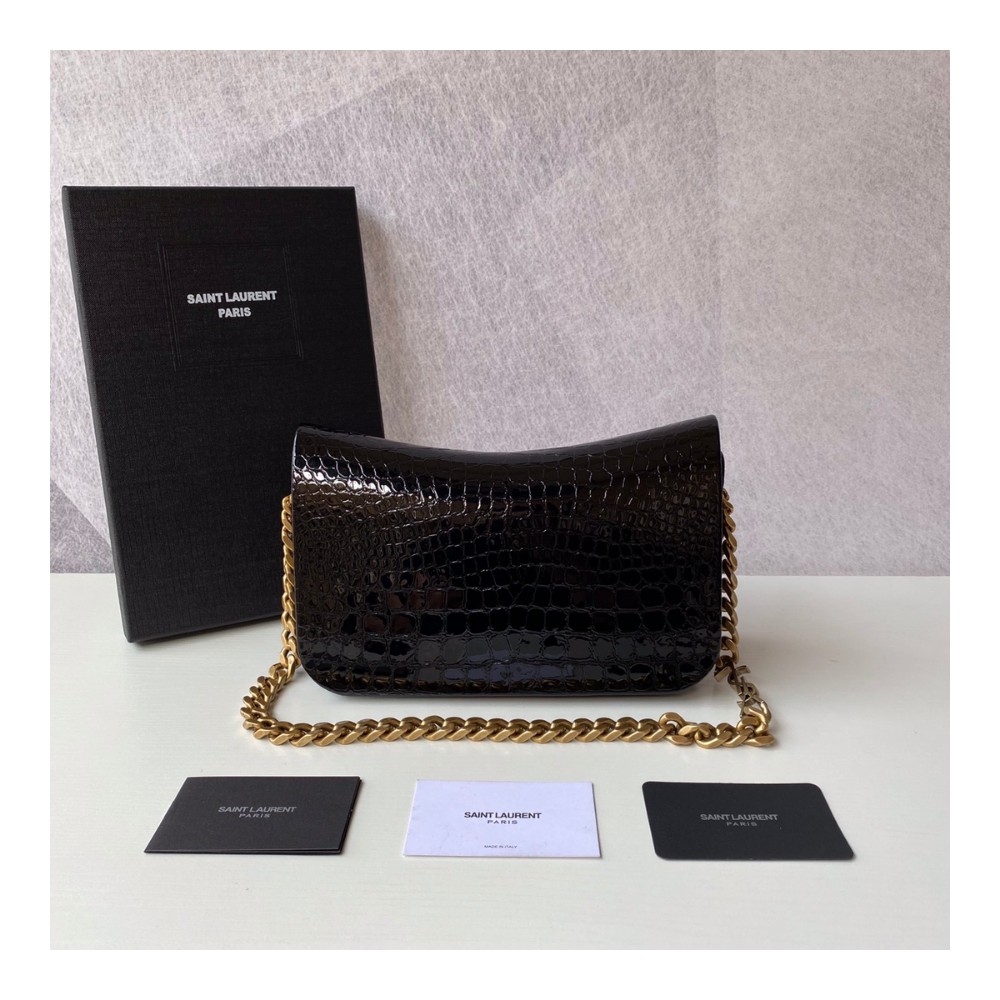 생로랑 블랙 크로커 엠보스 이펙트 체인 숄더백