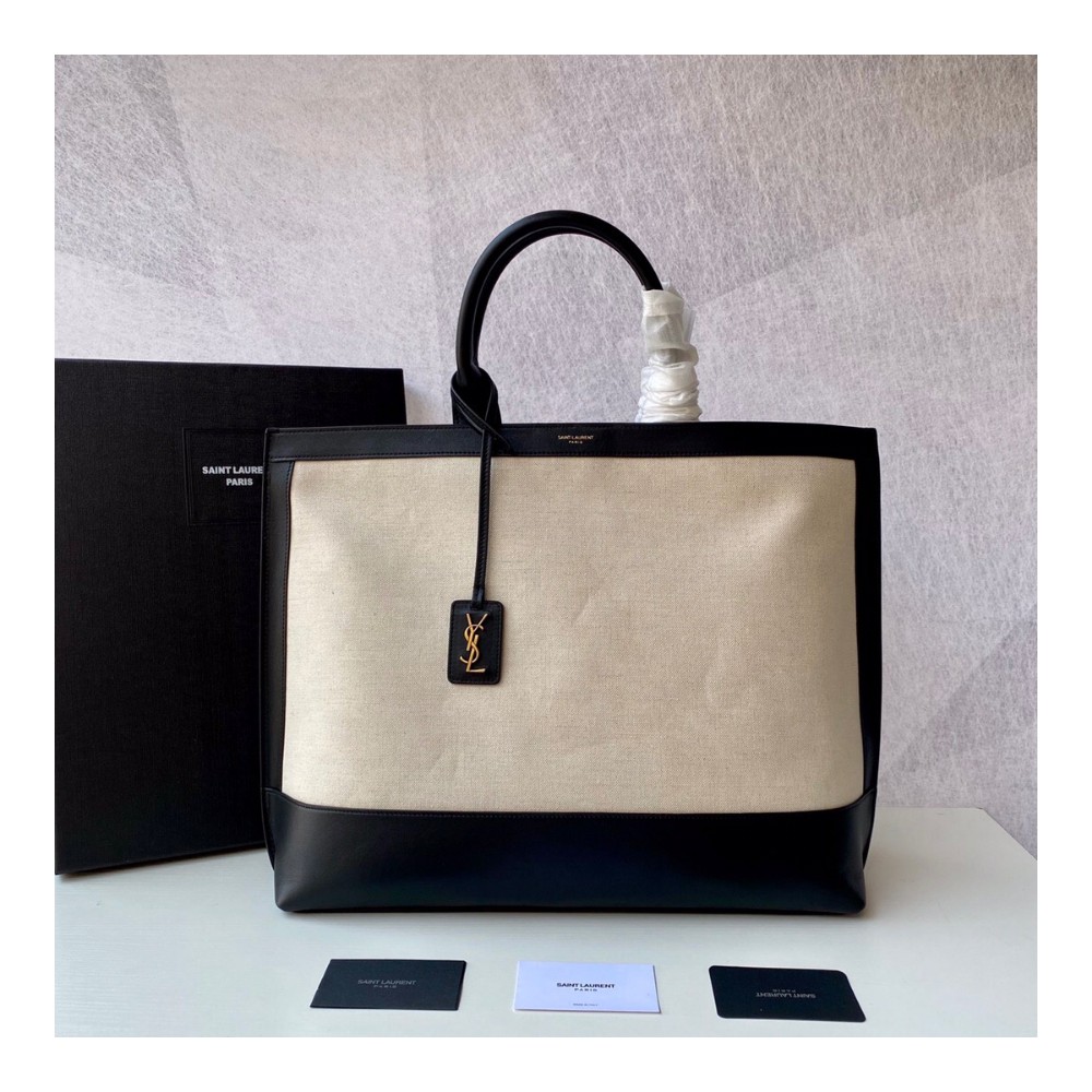 생로랑 카바스 투톤 토트백 블랙&화이트