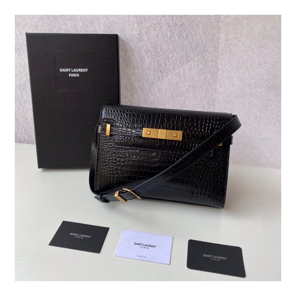 생로랑 MANHATTAN 크로커다일 스몰 숄더백 블랙