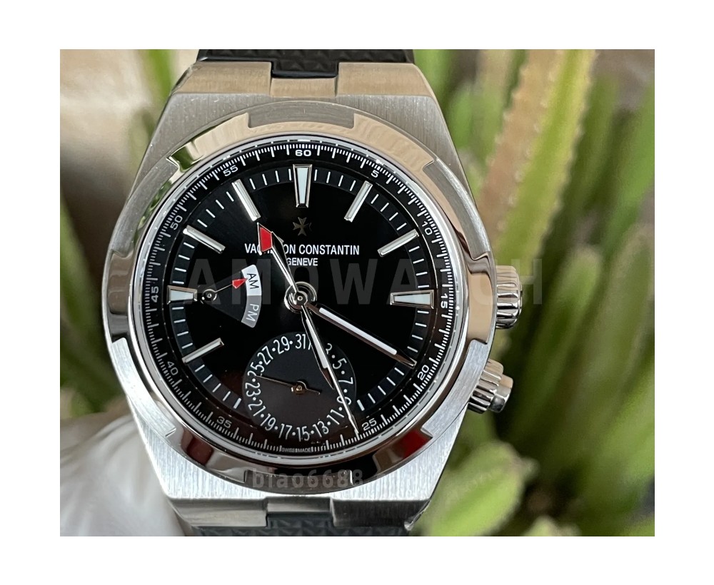 GR공장 바쉐론 콘스탄틴 오버시즈 듀얼 타임 블랙 다이얼 러버 스트랩 41mm 7900V