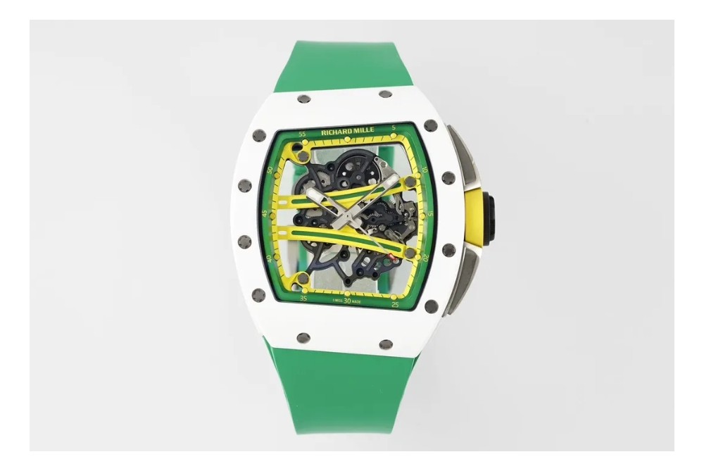 ZF공장 리차드밀 RM61-01 화이트 세라믹 1:1 베스트 에디션 그린 러버 스트랩 RMUL2