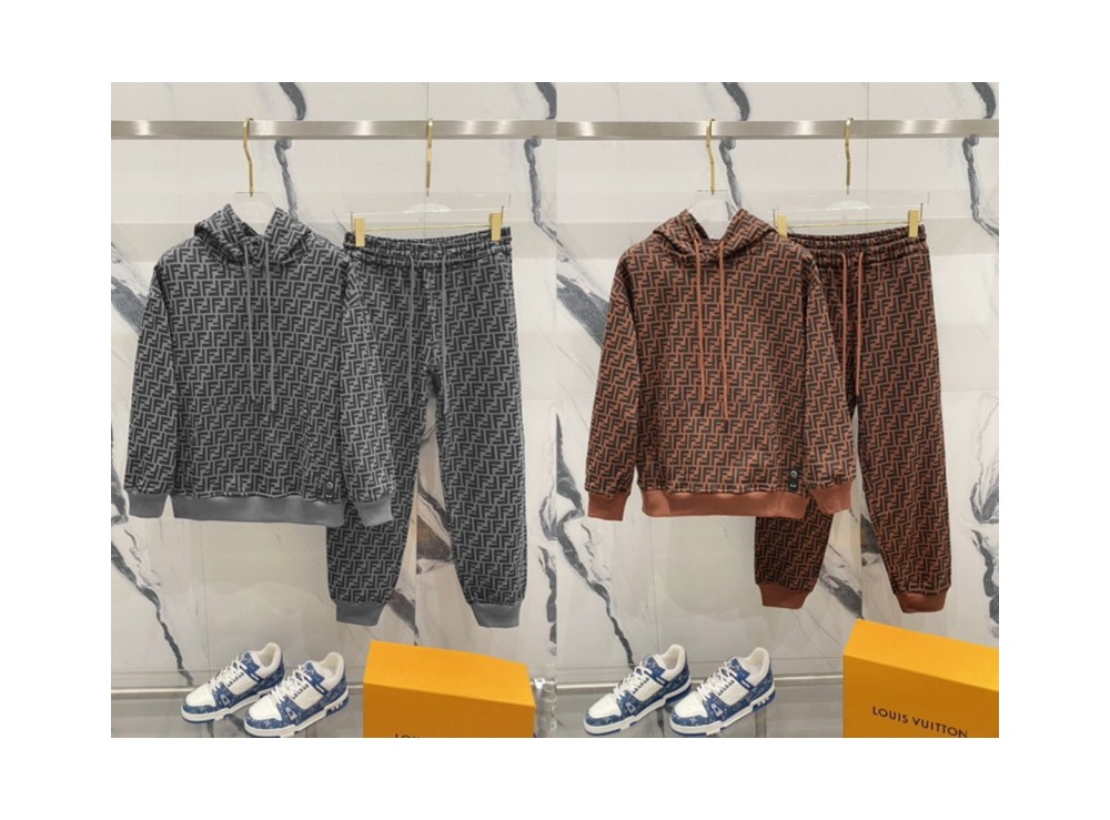 펜디 FF로고 트레이닝 후드 팬츠 세트(블랙/브라운)