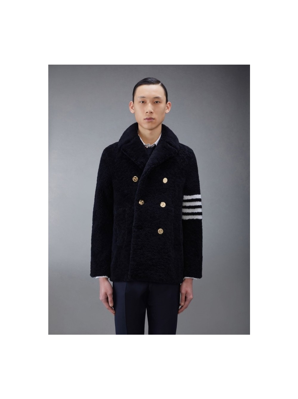 톰브라운 4-0바 스트라이프 시어링 피코트