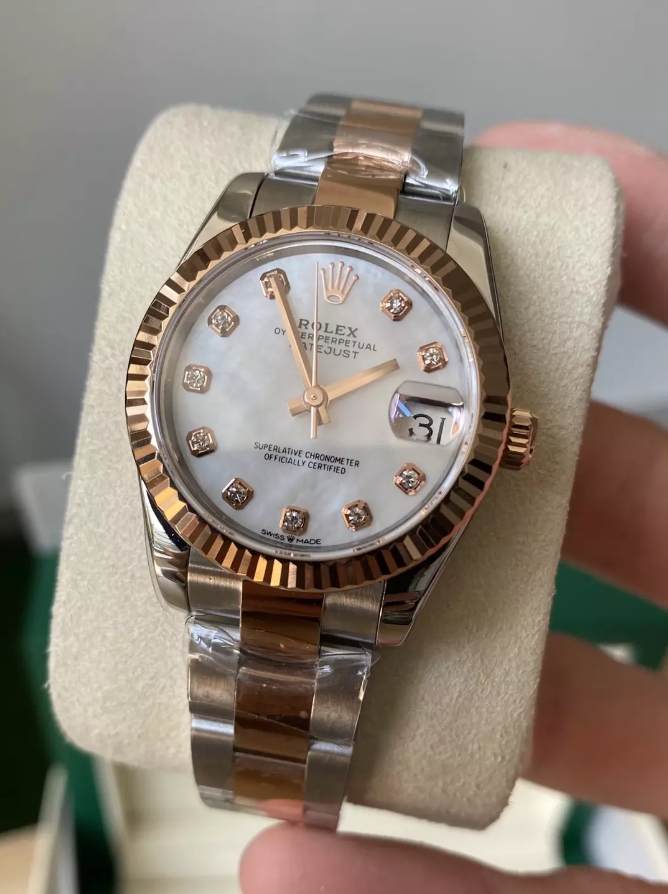 A+공장 롤렉스 여성용 데이저스트 그레이 MOP 다이아몬드 다이얼 프레지던트 SS/RG 31mm 278271