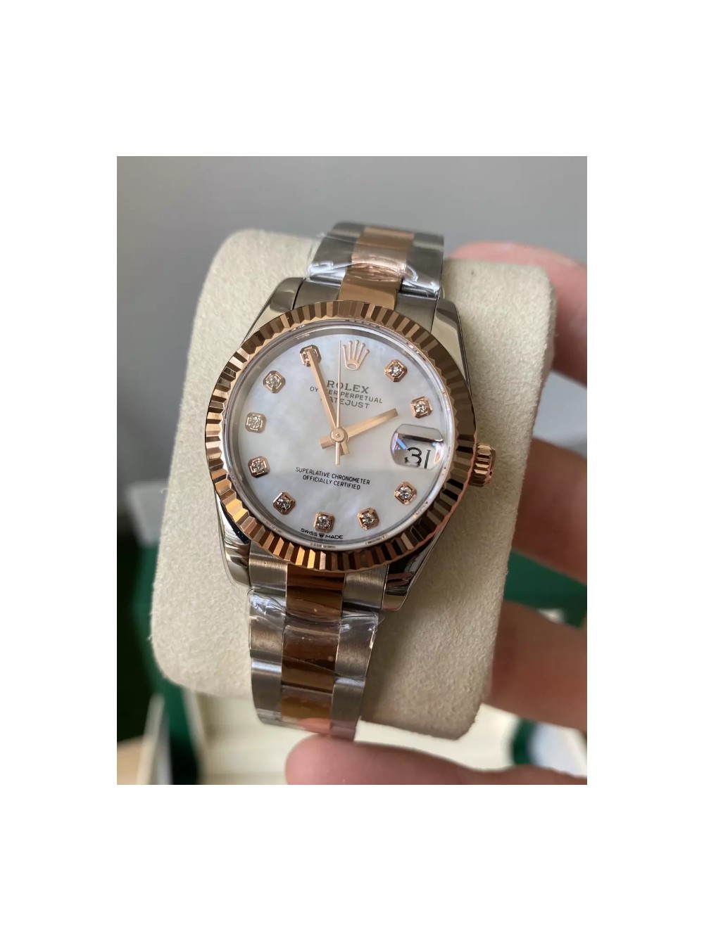 A+공장 롤렉스 여성용 데이저스트 그레이 MOP 다이아몬드 다이얼 프레지던트 SS/RG 31mm 278271