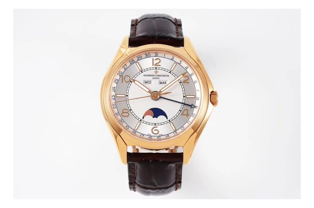 ZF공장 바쉐론 콘스탄틴 피프티 식스 컴플리트 캘린더 화이트 다이얼 로즈골드 레더 스트랩 40mm 4000E/000A-B548