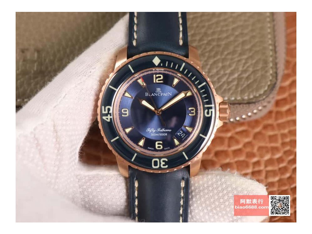 ZF공장 블랑팡 피프티 패덤즈 사파이어 베젤 로즈골드 레더 스트랩 45mm 5015-3603C-63B