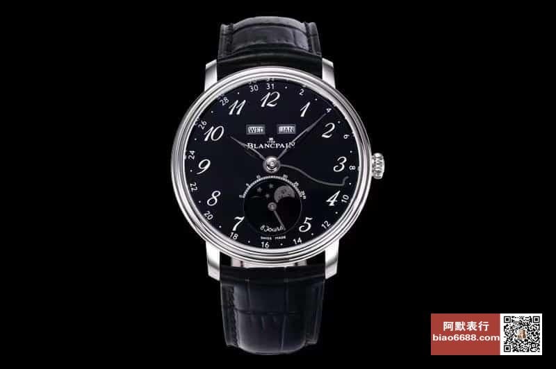 블랑팡 클래식 빌레레 문페이즈 블랙 다이얼 화이트골드 레더 스트랩 40mm 6639-3437-55