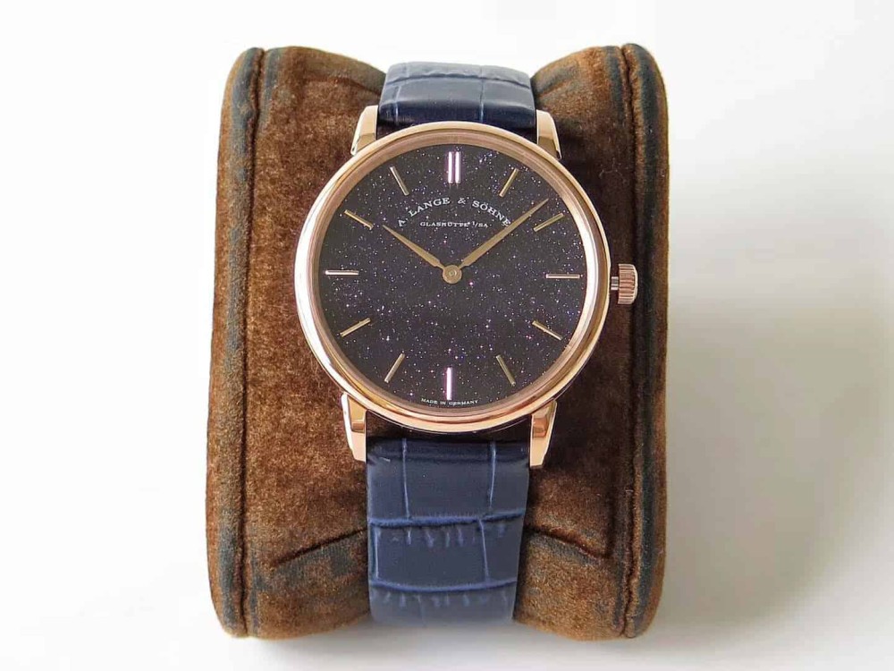 랑에 운트 죄네 SAXONIA 레더 스트랩 드레스 워치 로즈골드 39mm 205.086