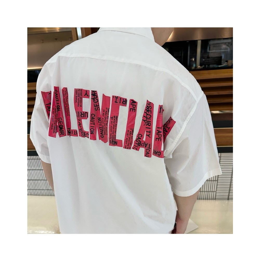 발렌시아가 레드 테이프 타입 라지 핏 숏슬리브 셔츠 화이트