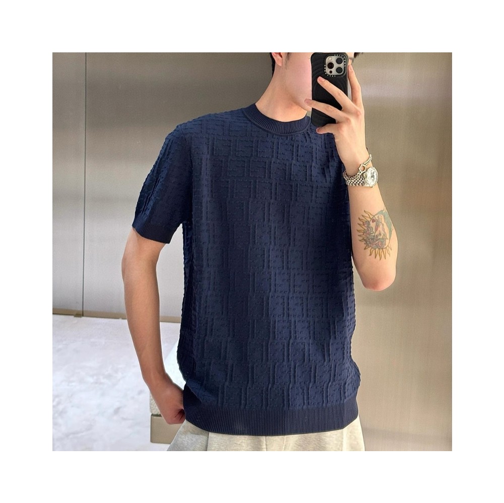 펜디 아이보리 코튼 블랜드 반팔 네이비