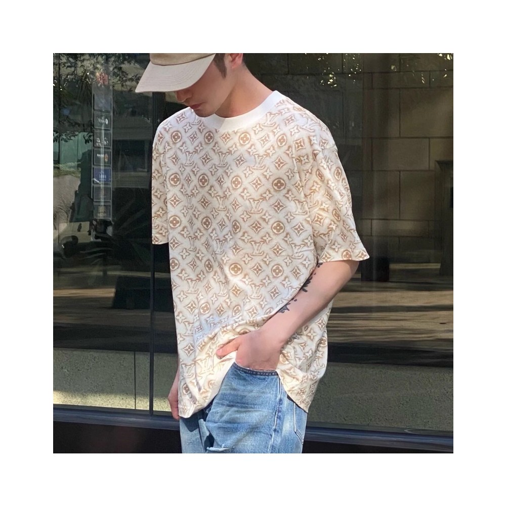 루이비통 모노그램 샌드 모티프 코튼 티셔츠 화이트