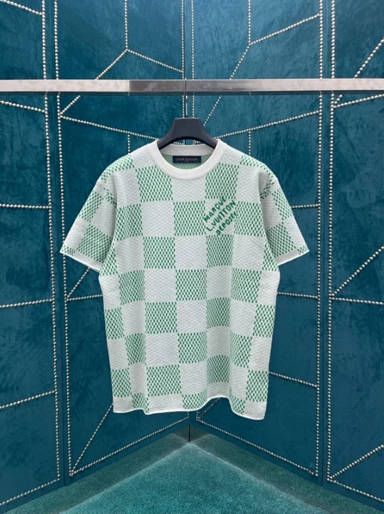 루이비통 화이트 그린 다미에 슬리브 크루넥 니트 반팔