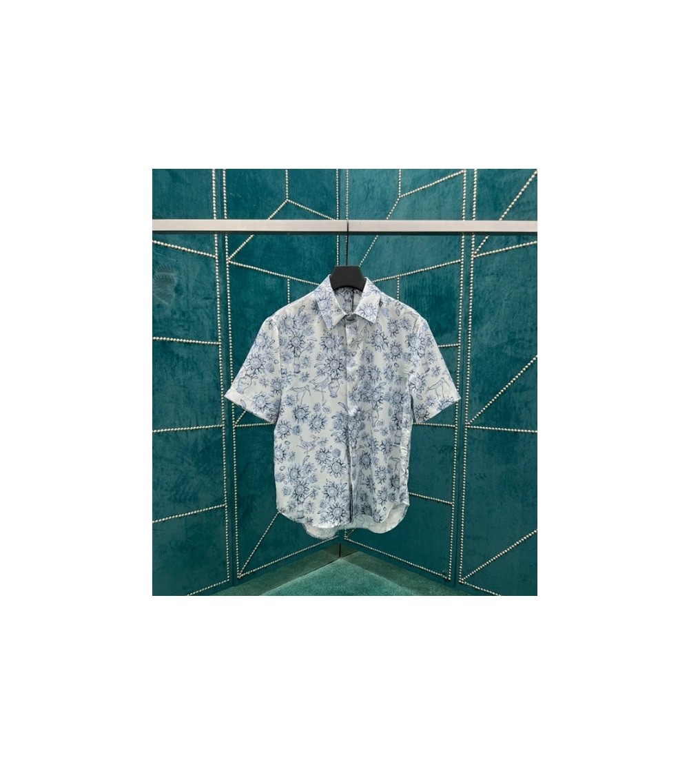 디올 AND HYLTON NEL 반소매 셔츠 라이트 블루 실크 자카드
