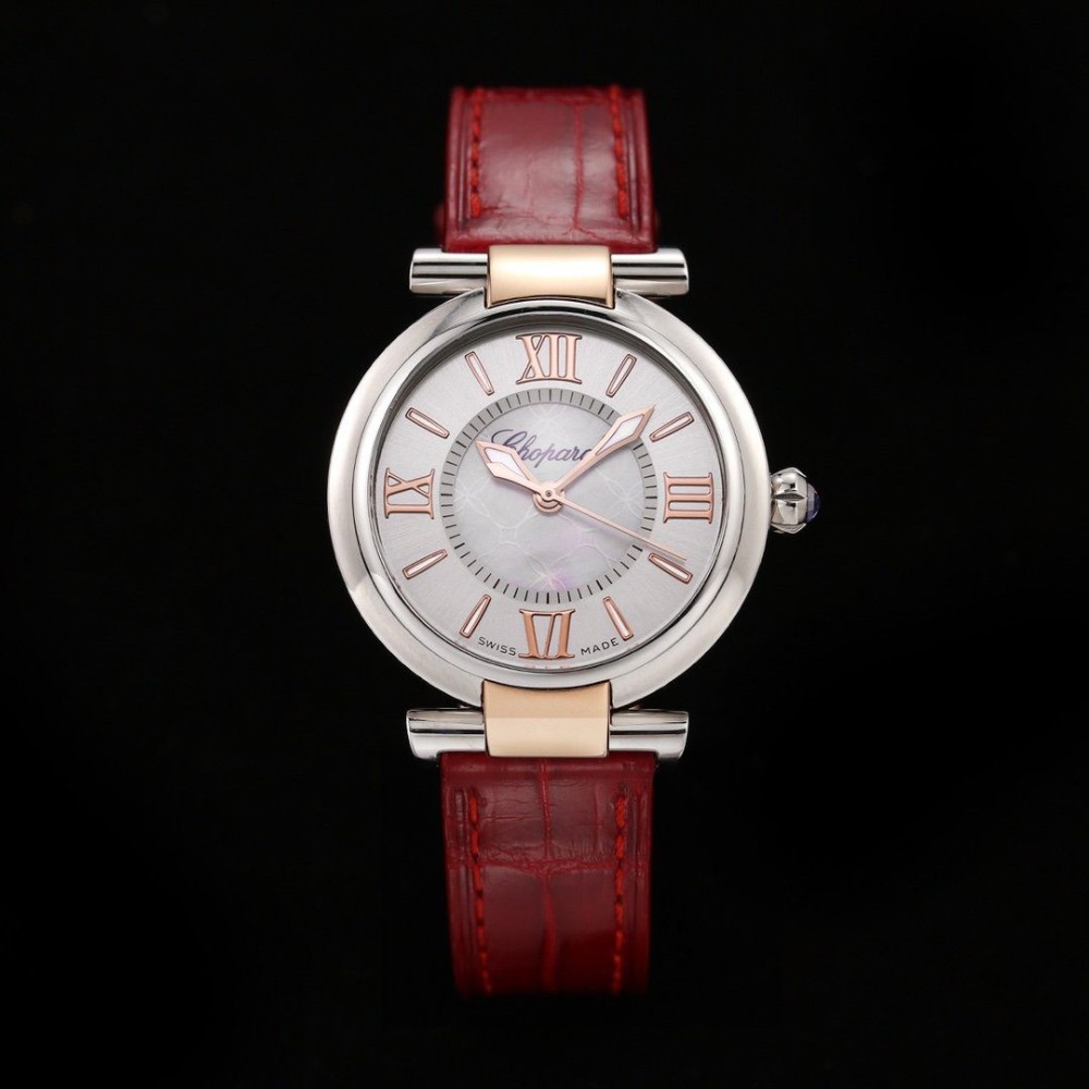 NR공장 쇼파드 임페리알레 화이트 다이얼 로즈골드 콤비 레더스트랩 29mm 388563-3001