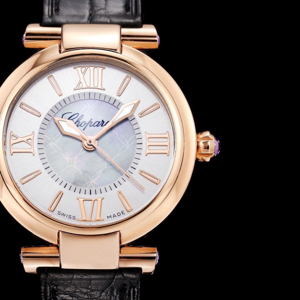 NR공장 쇼파드 임페리알레 화이트 다이얼 로즈골드 레더 스트랩 29mm 384319-5001