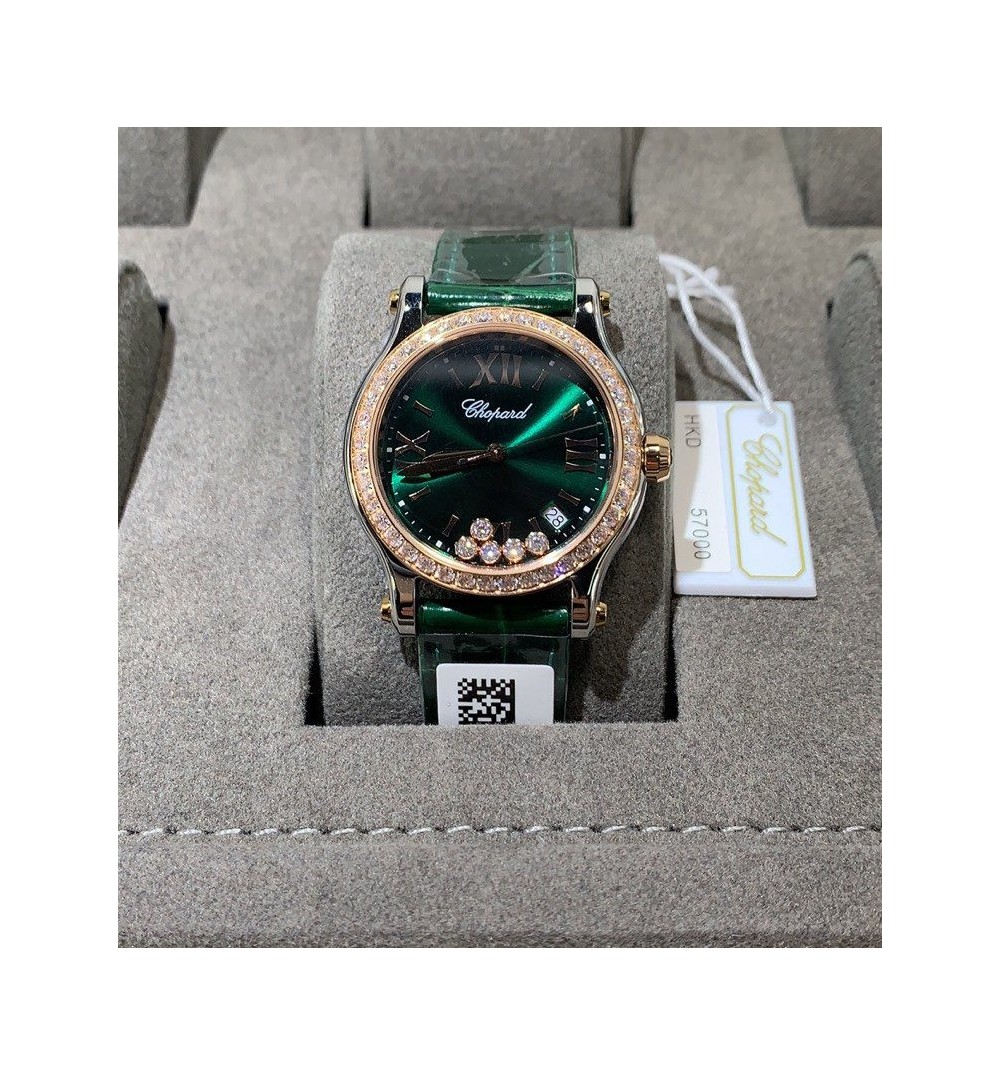 NR공장 쇼파드 해피 스포트 그린 다이얼 다이아베젤 레더 스트랩 36mm 278582-6007