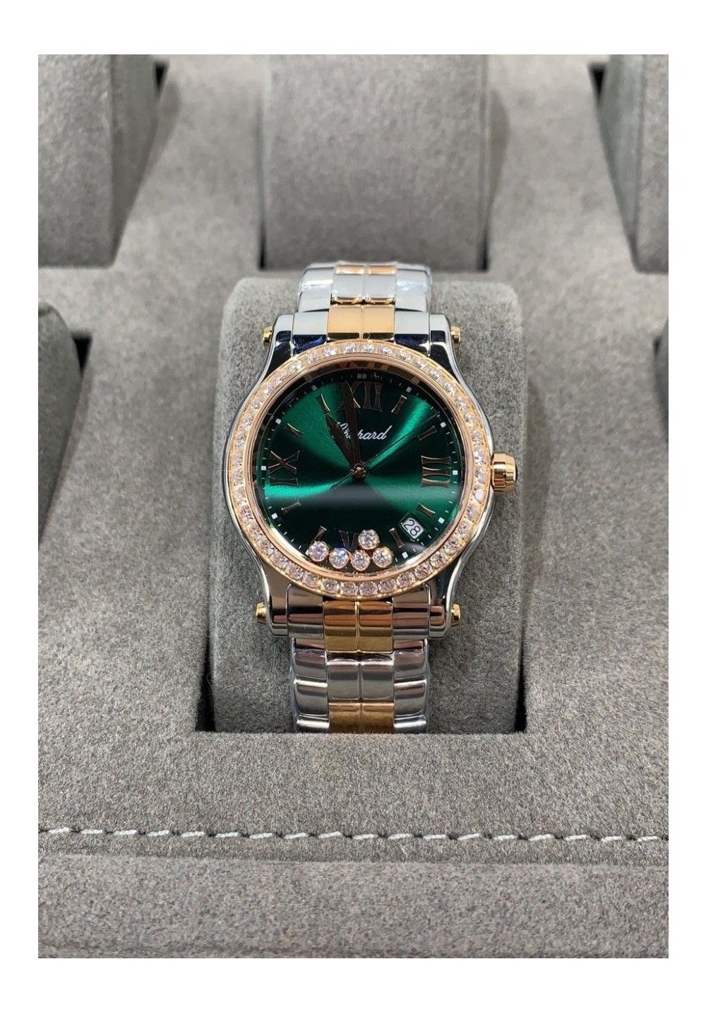 NR공장 쇼파드 해피 스포트 그린 다이얼 다이아베젤 RG 콤비 36mm 278582-6006